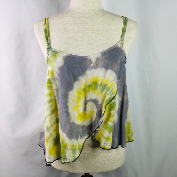 Boho Tank Top One Size S/M Tie Dye Hippie Festival Flowy Summer Gray Yellow - Picture 2 of 8